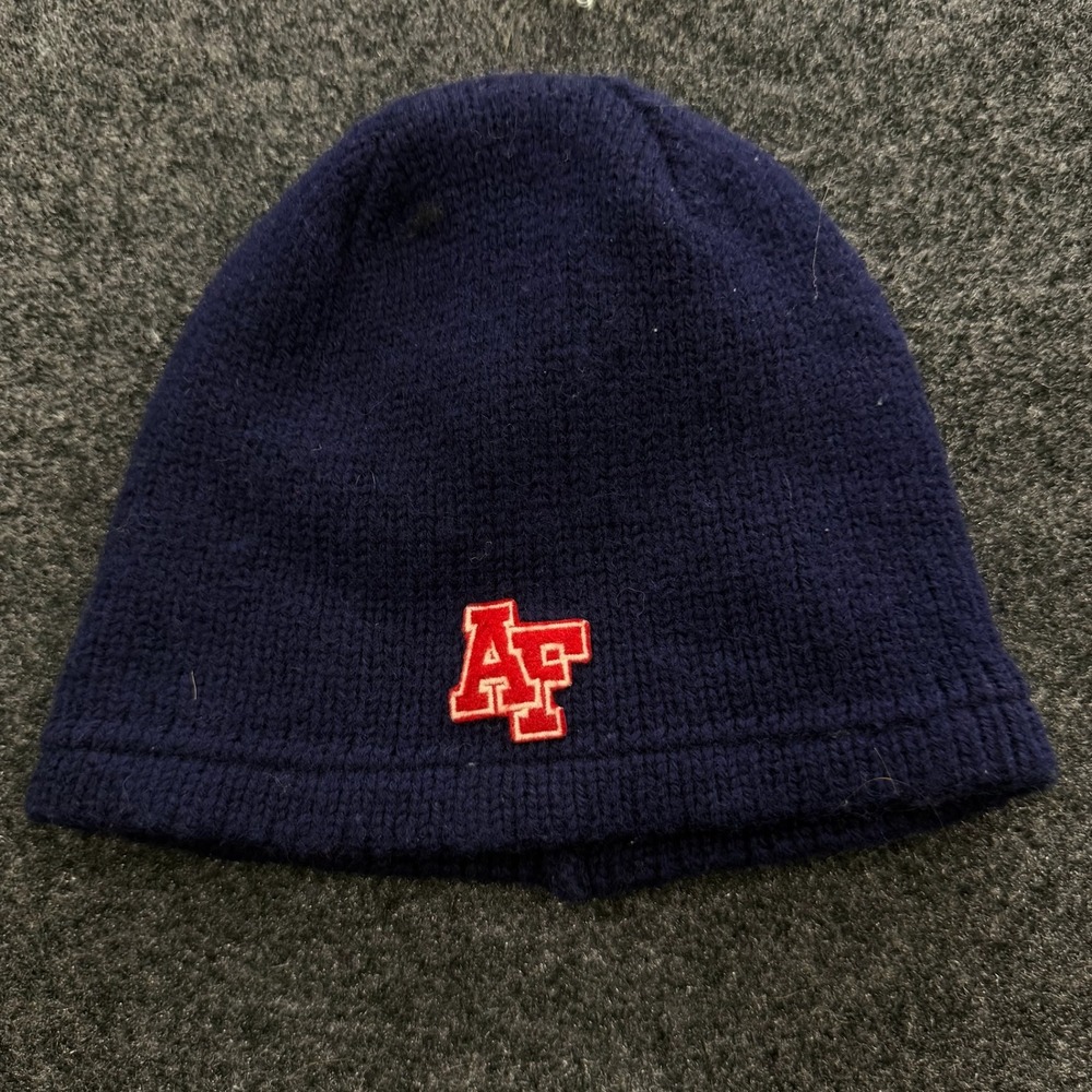 Vintage Abercrombie & Fitch Navy Wool Fleece Lined Beanie Hat AF Logo Blue